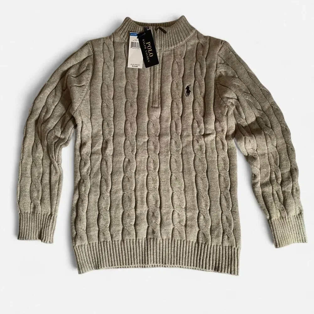 Polo Ralph Lauren navy cable knit cotton quarter zip sweater